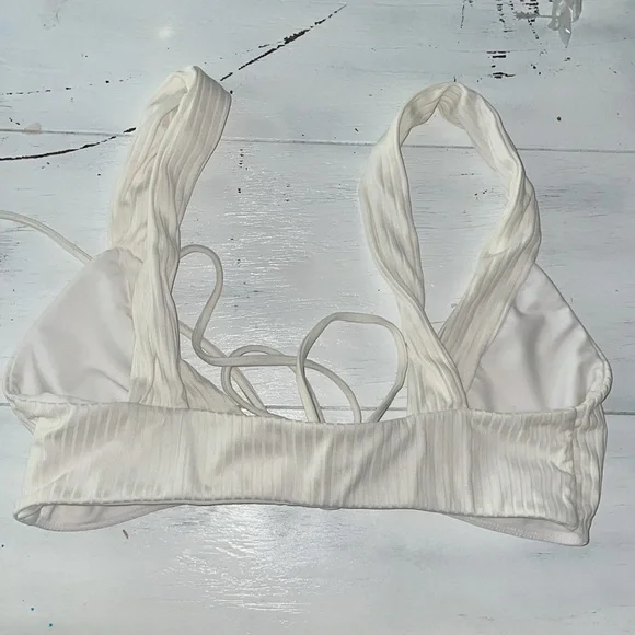 Lovers & Friends Revolve Sade White Bikini set Wraparound Tie Closure Ribbed M - Picture 10 of 11
